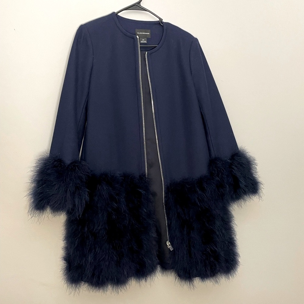 Club Monaco Wool and Feather Trim coat - Picture 2 of 10